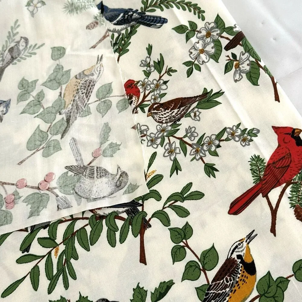 Vtg American Song Bird Fabric Cardinal Blue Jay Cotton Quilt Cranston 94 x 44